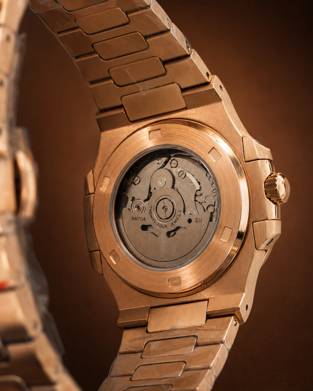 Seiko Mod Nautilus rose gold Skeleton Watch