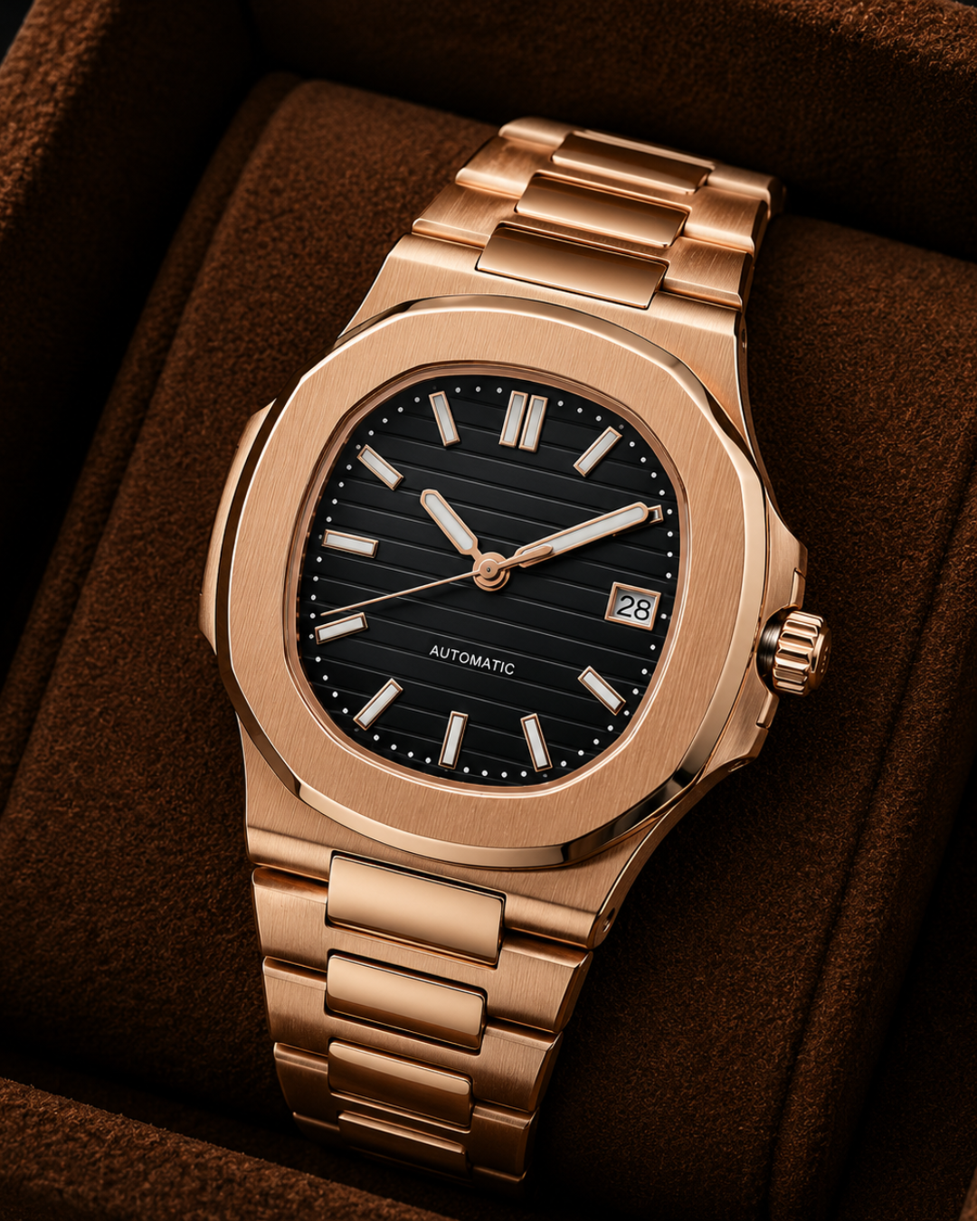 Seiko mod Nautilus Watch rose gold black automatic - Blank Mods