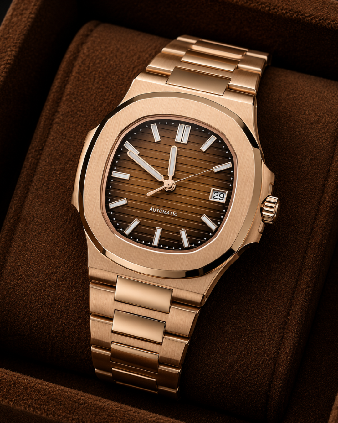 Seiko mod Nautilus Watch rose gold brown automatic - Blank Mods