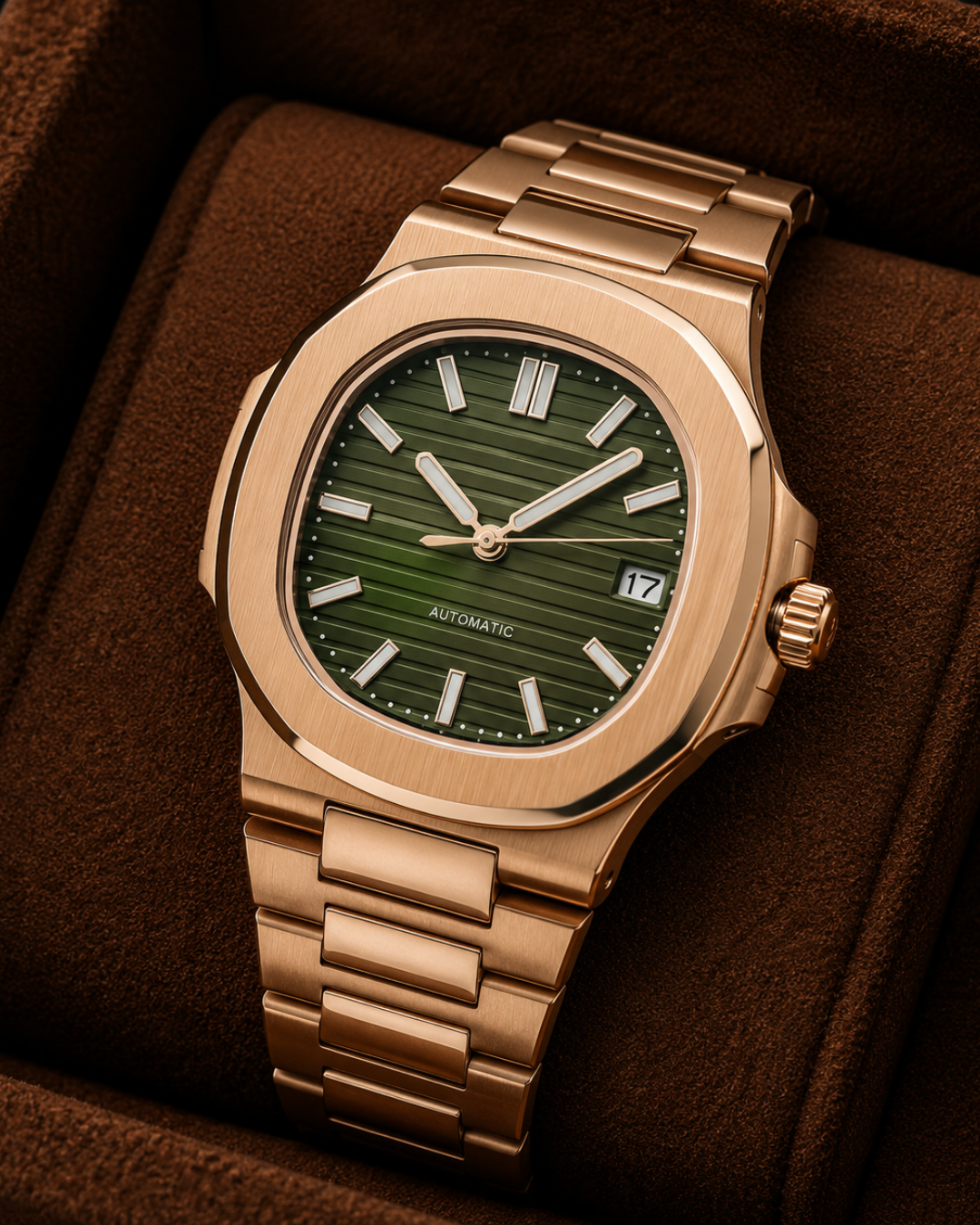Seiko mod Nautilus Watch rose gold olive green automatic - Blank Mods