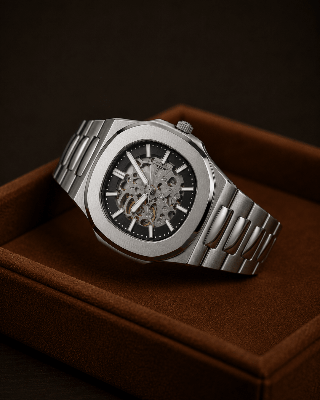 Seiko Mod Nautilus Skeleton Watch - Black - Blank Mods