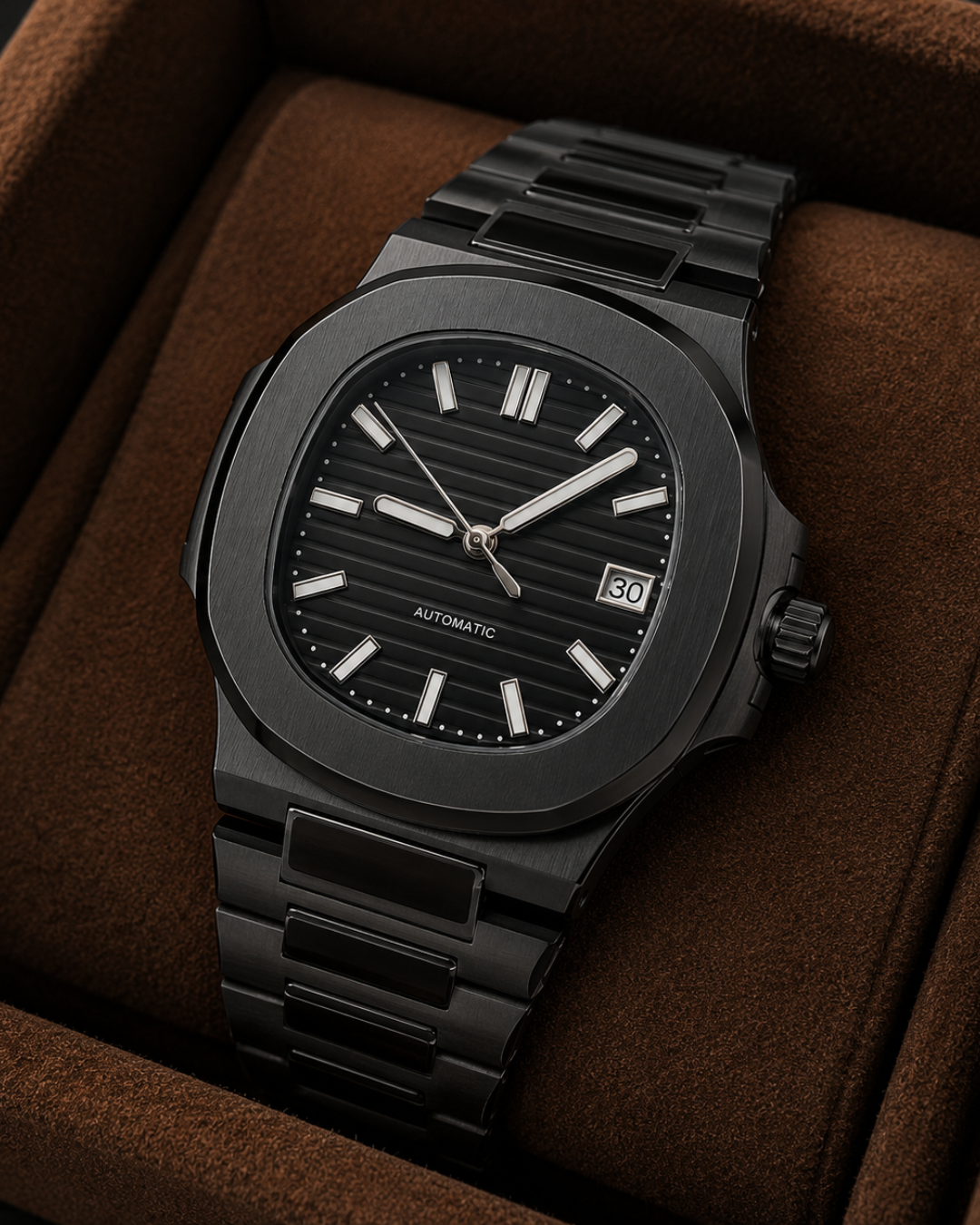 Seiko mod Nautilus Watch triple black automatic - Blank Mods
