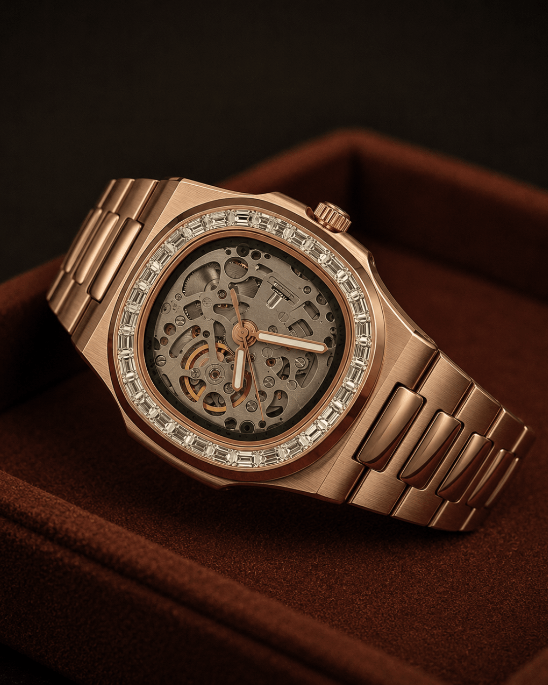 Seiko Mod Nautilus rose gold Skeleton Watch - Blank Mods
