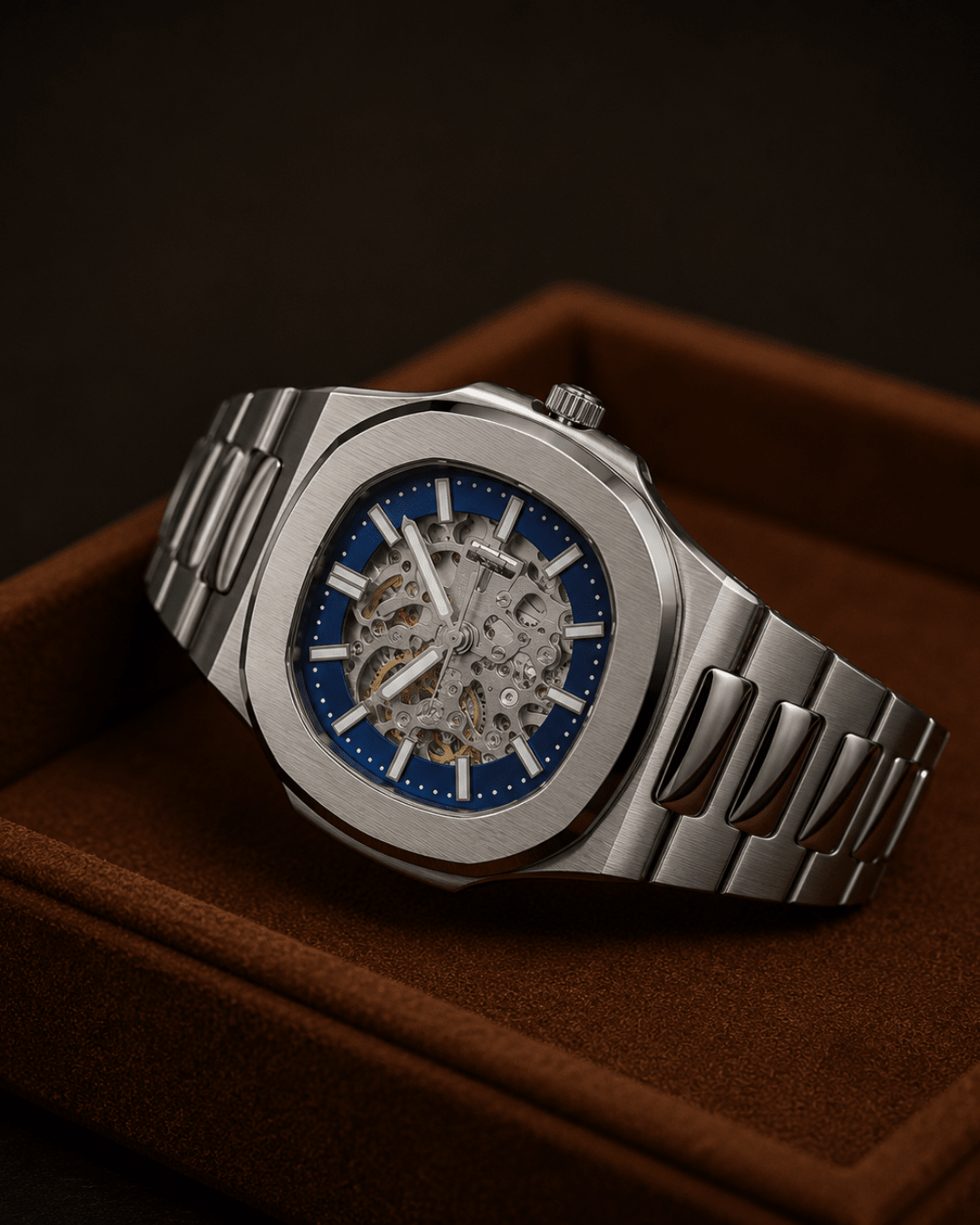 Seiko Mod Nautilus Skeleton Watch - Blue - Blank Mods