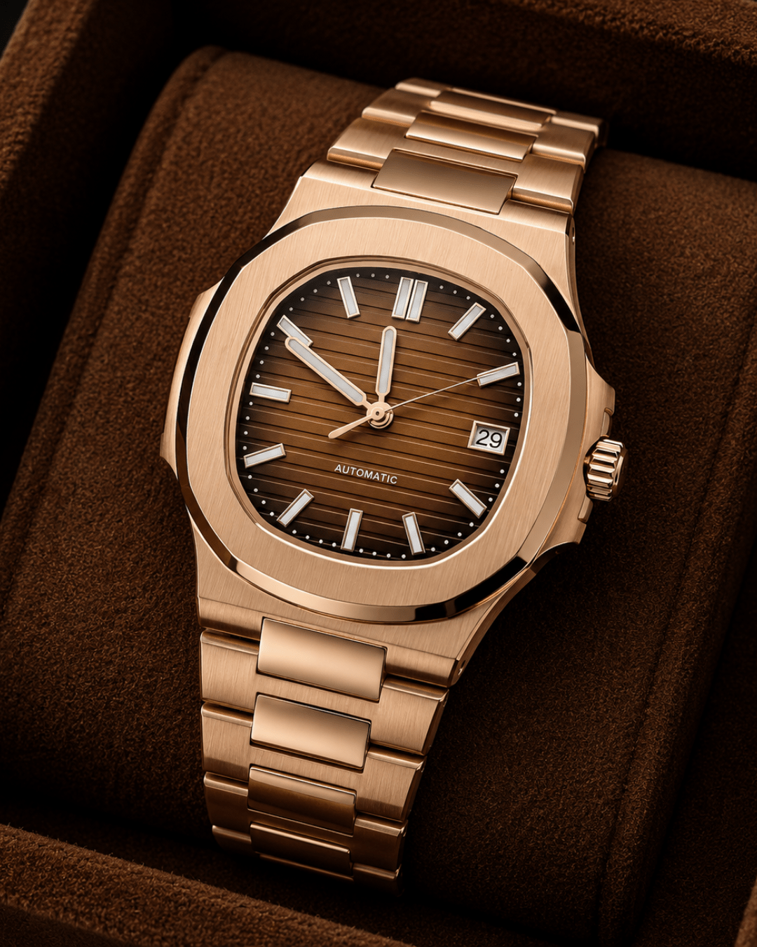 Seiko mod Nautilus Watch rose gold brown automatic - Blank Mods - Blank Mods