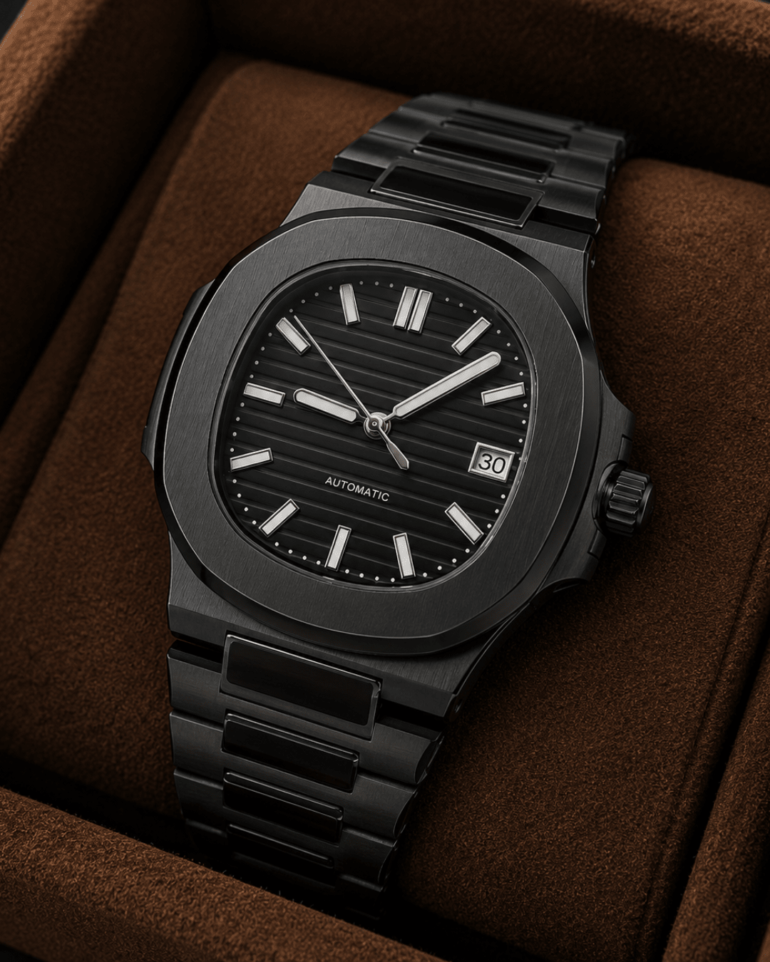 Seiko mod Nautilus Watch triple black automatic - Blank Mods - Blank Mods